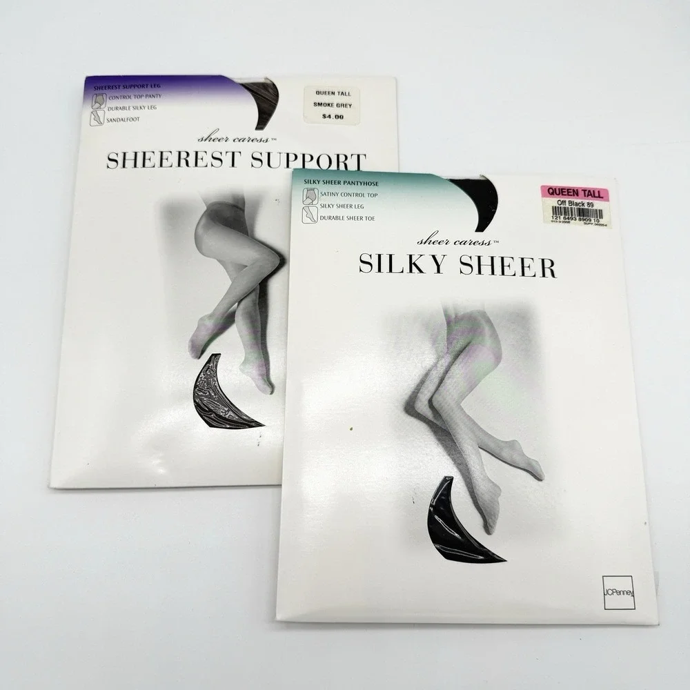 Lot 2 JCPenney‎ Silky Sheer & Sheerest Support Pantyhose Queen Tall Sheer Caress